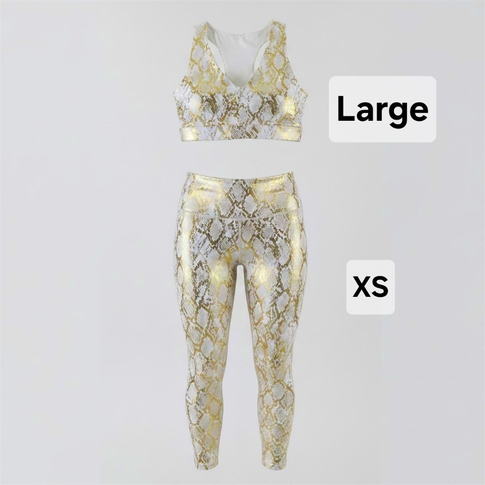 Fabletics Activewear Set Women L/XS Snake Print Metallic Foil Sport Bra Leggings